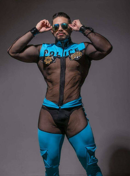 Disfraz Policía Hombre Mesh Azul