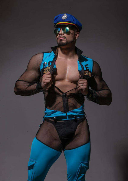 Disfraz Policía Hombre Mesh Azul