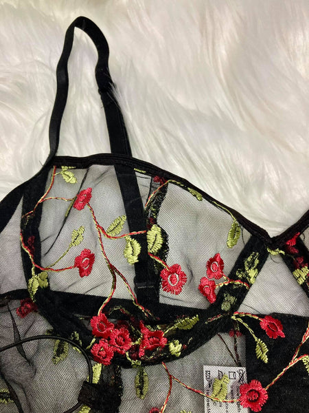 Coordinado CropTop  Mesh Bordado