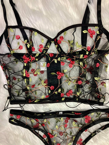Coordinado CropTop  Mesh Bordado