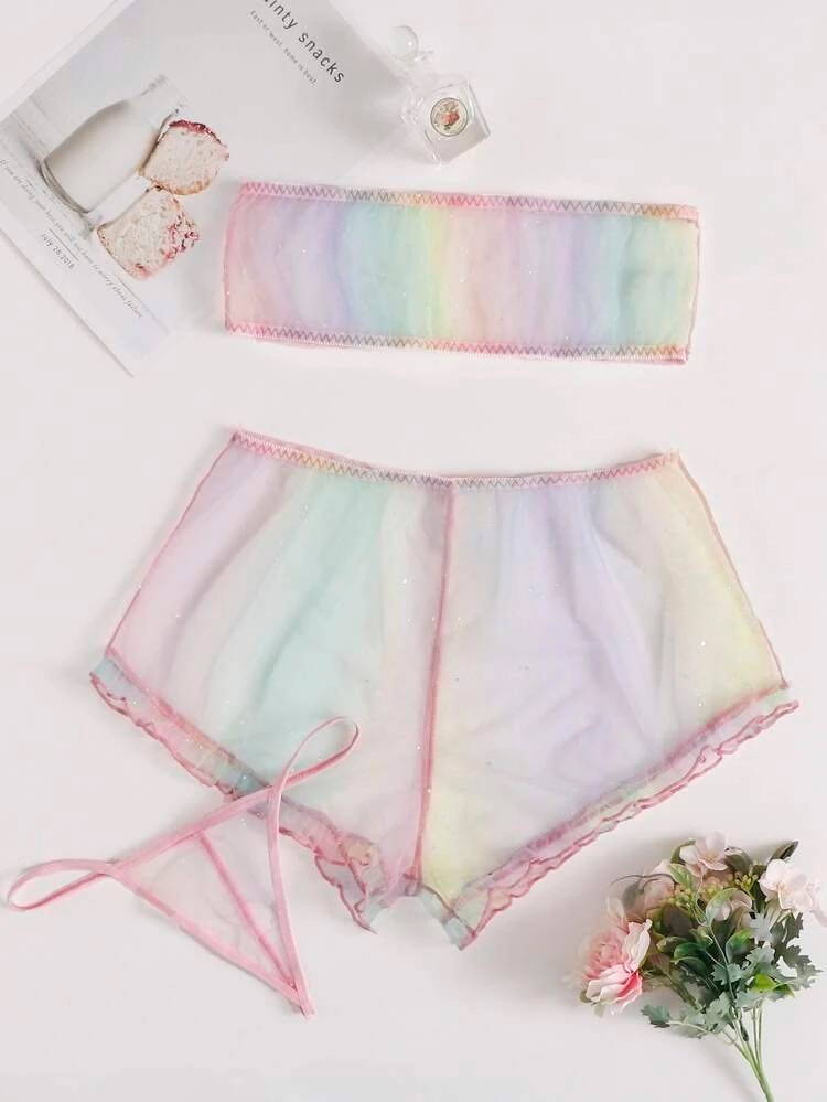 Coordinado arcoíris mesh glitter