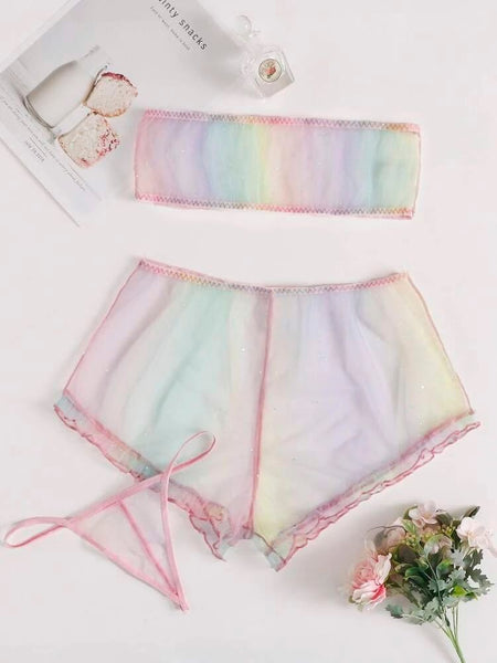 Coordinado arcoíris mesh glitter